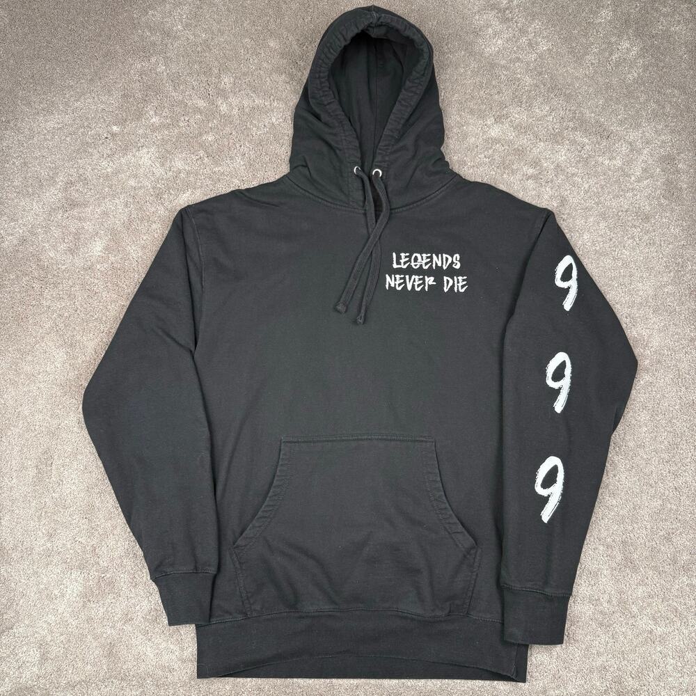 Legends Never Die 999 Juice Wrld Graphic Hoodie Size L Black Grunge Streetwear